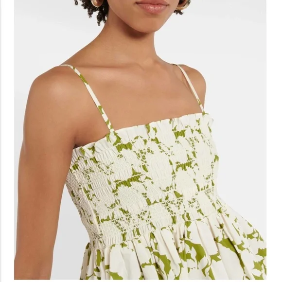 NEW Tory Burch Smocked Floral Cotton Poplin Mini Dress - Size Small - Picture 4 of 10